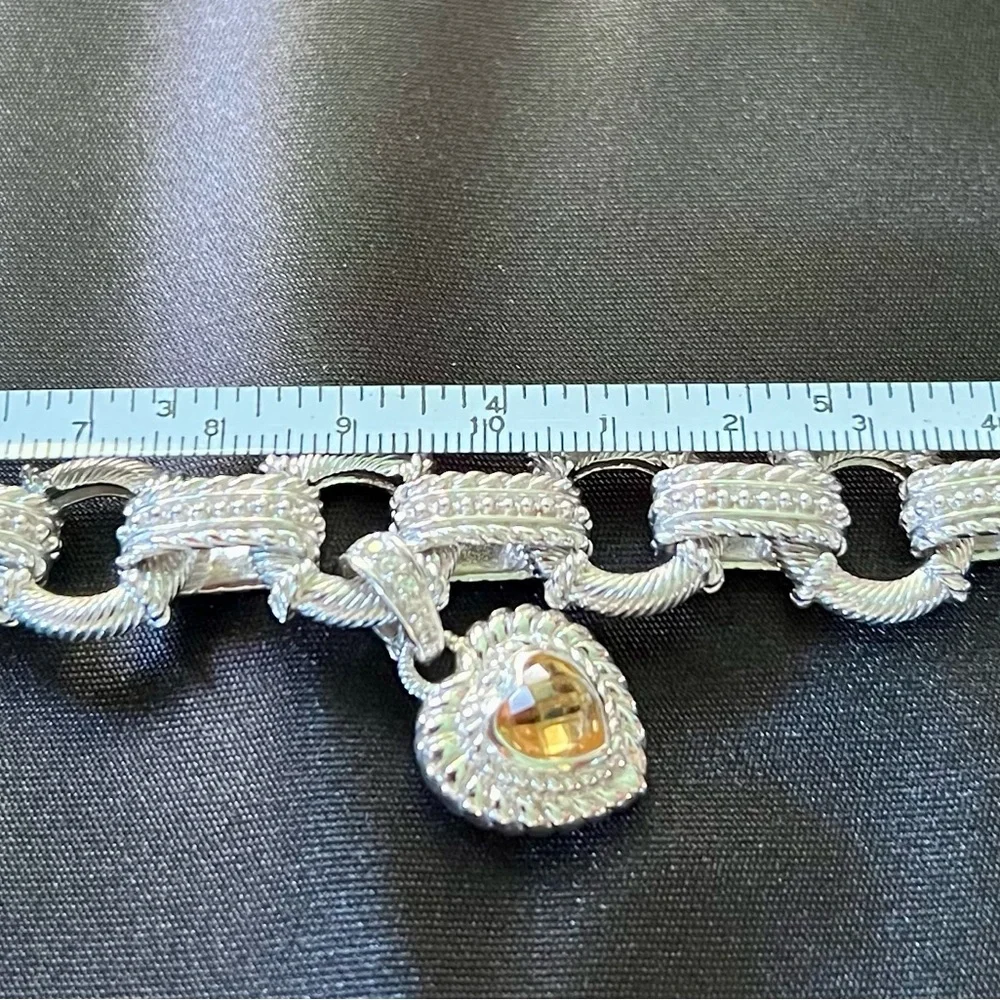 Judith Ripka Sterling silver Bracelet with Heart toggle (yellow topaz stone) - Picture 3 of 8